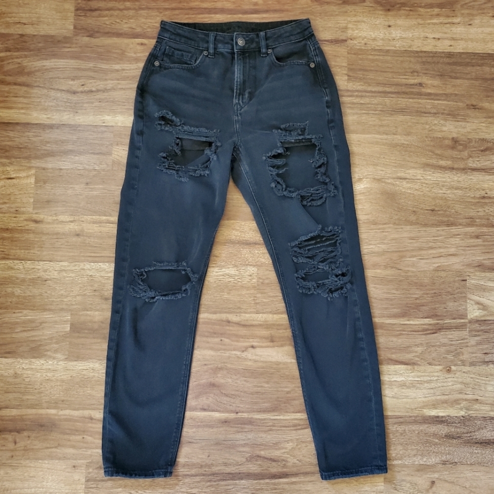 American Eagle Outfitters High Rise Distressed Black Jeans